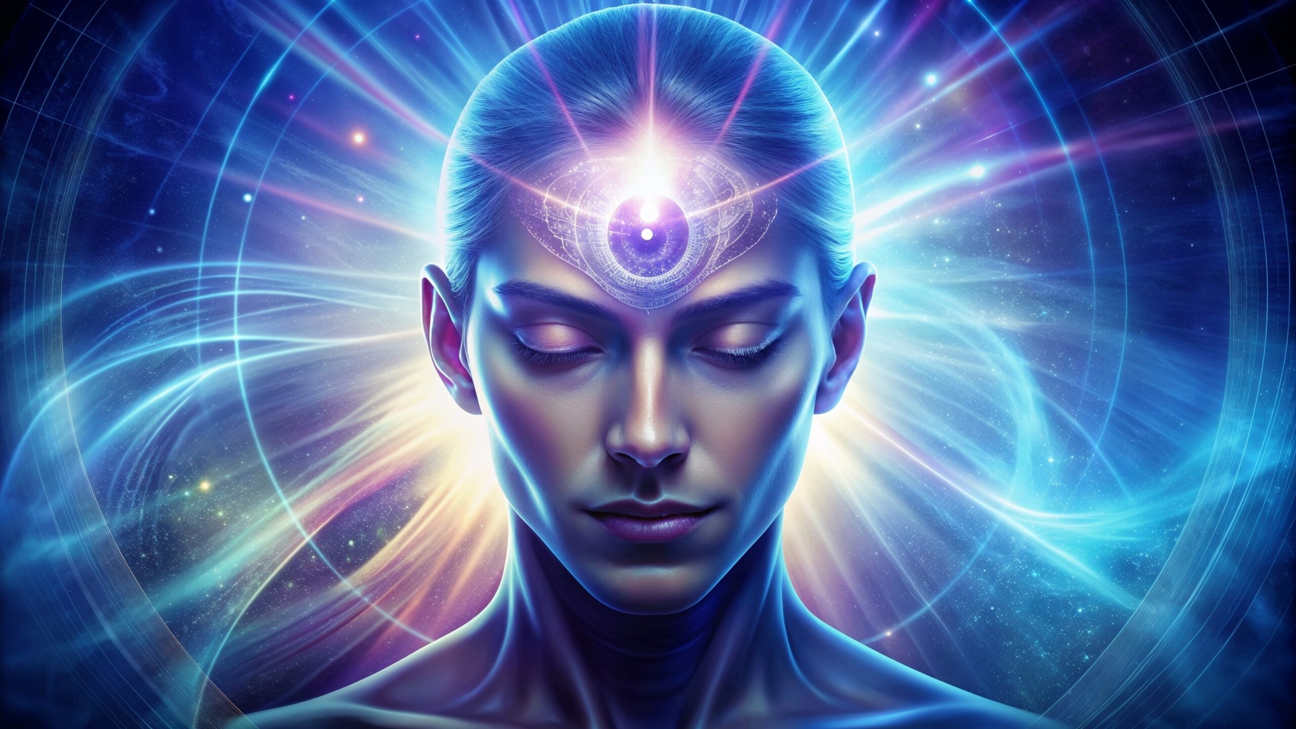 Serene face with glowing third eye manifesting inner strength woman manifesting through her third eye for best life